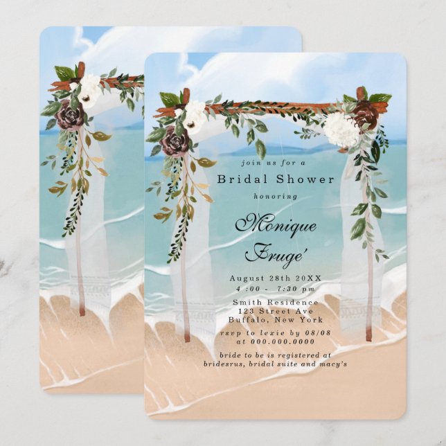 Invitación Beach Canopy Floral Tropical Bridal Shower (Anverso / Reverso)