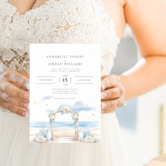 Invitación Beach Coastal acuarela Foto de la boda de destino (Beach Coastal Watercolor Destination Wedding Photo Invitation)