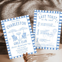 Invitación Beach Coastdraw Handdraw Blue Bachelorette Weekend