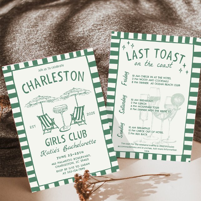 Invitación Beach Coastdraw Handdraw Green Bachelorette Weeken (Subido por el creador)