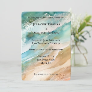 Invitación Beach Cream Aqua Ocean Boda