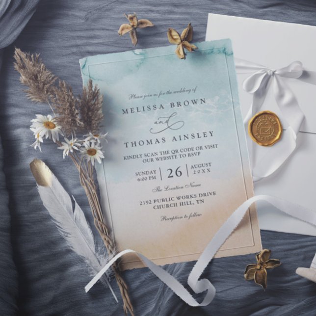 Invitación Beach Destination Elegant Modern QR Code Wedding (Subido por el creador)