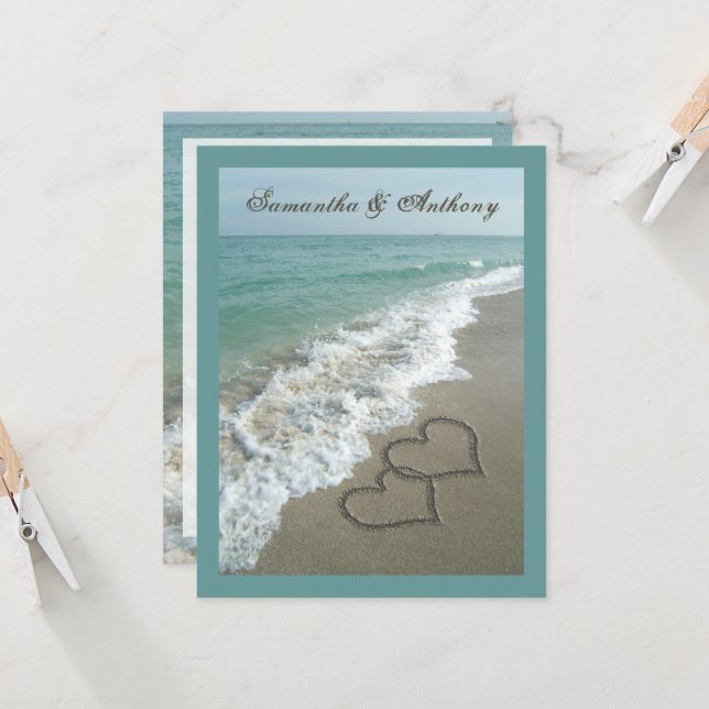 Invitación Beach Destination Wedding Sand Hearts Medium Size (Anverso/Reverso In Situ)