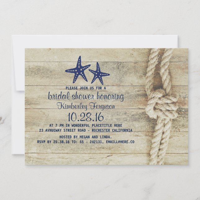 Invitación Beach Driftwood Nautical Naval Bridal Shower (Anverso)