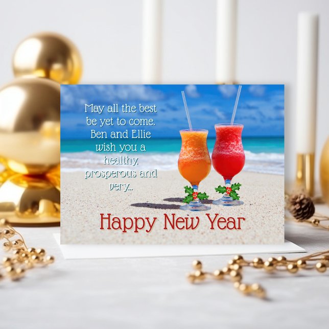 Invitación Beach Drinks Happy New Year Message Cards (Subido por el creador)