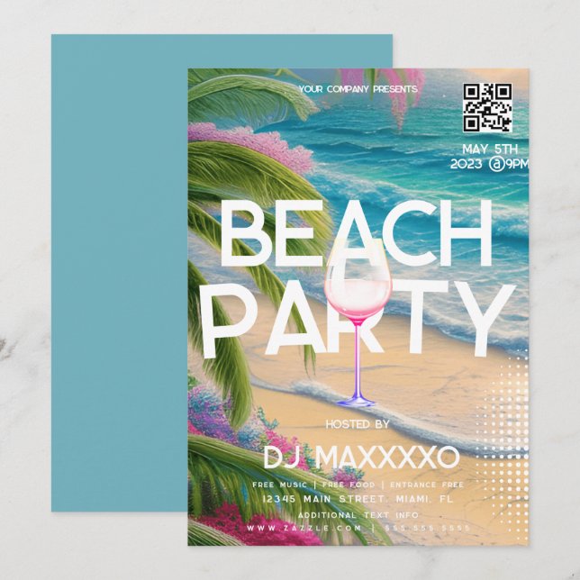 Invitación Beach Fiesta Event Bar Tropical Club Flyer (Anverso / Reverso)
