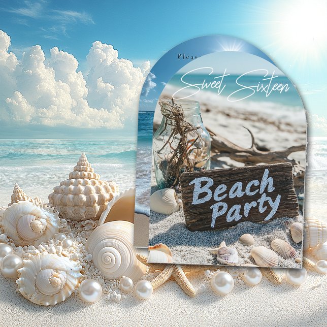 Invitación Beach Fiesta Sweet 16 Sand Ocean Seashells (Subido por el creador)