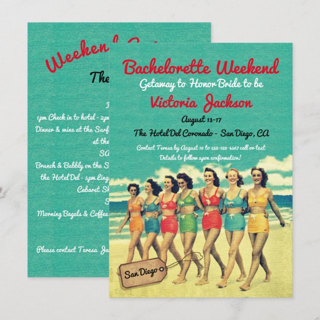 Invitación Beach Getaway Birthday o Bachelorette Destination (Anverso / Reverso)