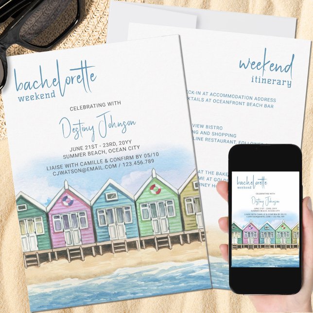 Invitación Beach Huts Bachelorette Weekend Itinerary (Subido por el creador)
