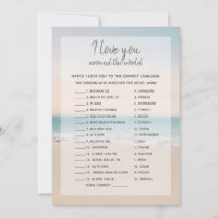 Beach I Love You Foreign Words Bridal Shower Game