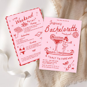 Invitación Beach Last Toast Funky Red Bacheloret Weekend