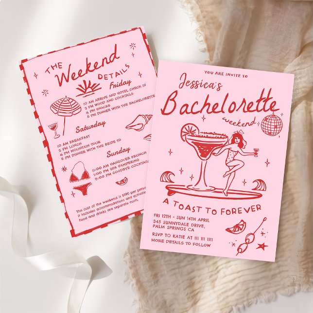 Invitación Beach Last Toast Funky Red Bacheloret Weekend (Subido por el creador)