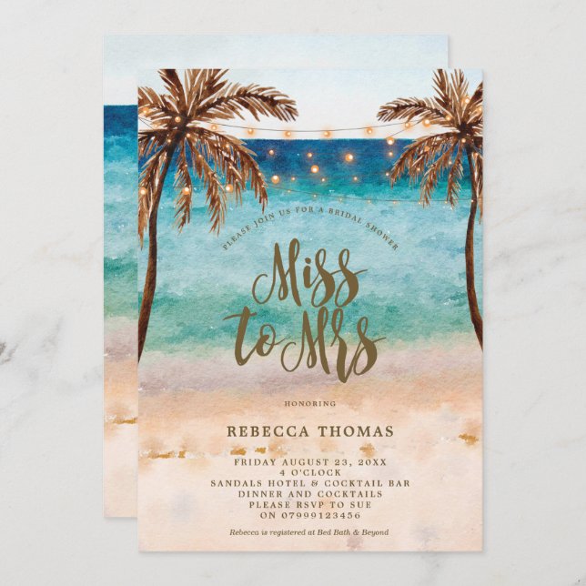 Invitación beach Miss to Mrs bridal ducha guest (Anverso / Reverso)