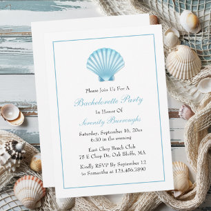 Invitación Beach Nautical Blue Seashell Bachelorette