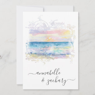 Invitación *~* Beach Ocean Art + RSVP - QR AR7 Boda