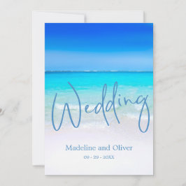 Invitación Beach Ocean Blue Sand Moderno Boda