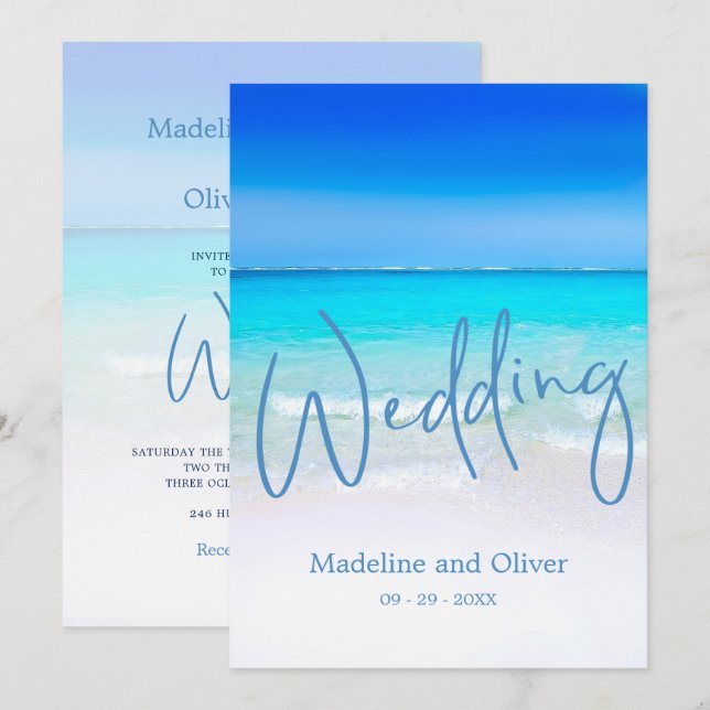 Invitación Beach Ocean Blue Sand Moderno Boda (Anverso / Reverso)