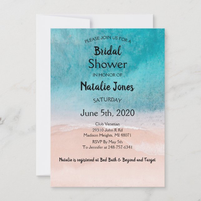 Invitación Beach Ocean Blue Seaside Wedding Shower (Anverso)