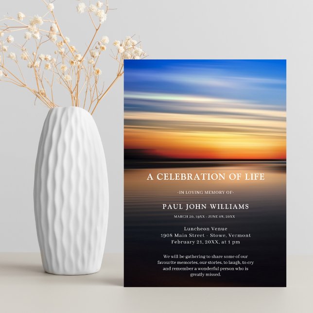 Invitación Beach Ocean Photo Celebration of Life Funeral Gray (Subido por el creador)