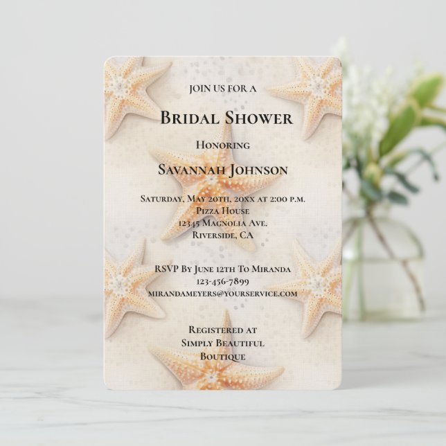 Invitación Beach Ocean Starfish Bridal Shower (Anverso de pie)