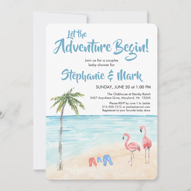 Invitación Beach Ocean Surf Adventure Comienza Baby Shower Az (Anverso)