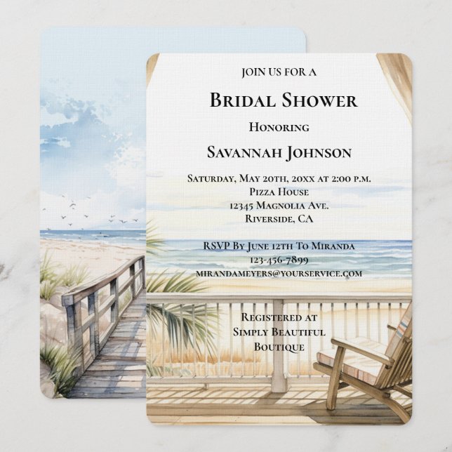 Invitación Beach Ocean View Bridal Shower (Anverso / Reverso)