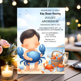 Invitación Beach Ocean Water Catch Navy Blue Crab Baby Shower