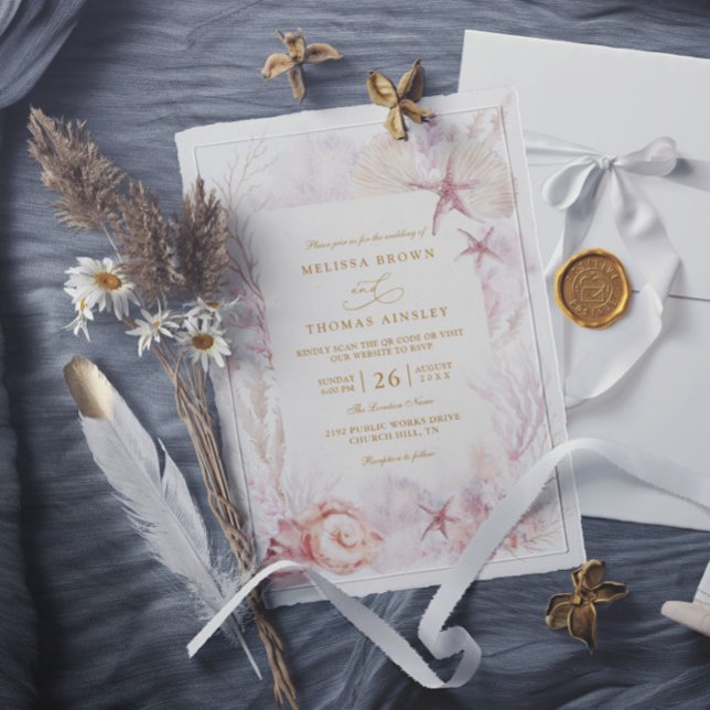 Invitación Beach Ocean Wedding Tropical Chic QR Code Wedding (Subido por el creador)