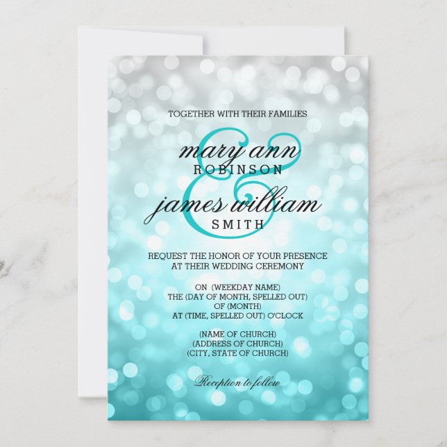 Invitación Beach Ombre Bokeh ilumina la elegante boda (Anverso)