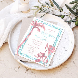 Invitación Beach Palm Hibiscus Hand Pintado Bridal Shower