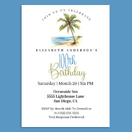 Invitación Beach Palm Tree 100th Birthday