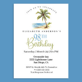 Invitación Beach Palm Tree 98th Birthday