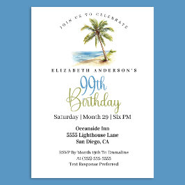 Invitación Beach Palm Tree 99th Birthday