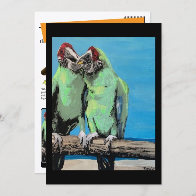 Invitación ‘Beach Parrots’ Painting on a Small-Scale Print  (Anverso / Reverso)
