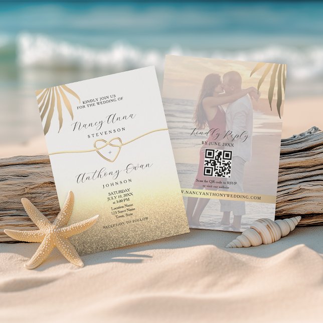Invitación Beach Photo Gold Wedding (Subido por el creador)