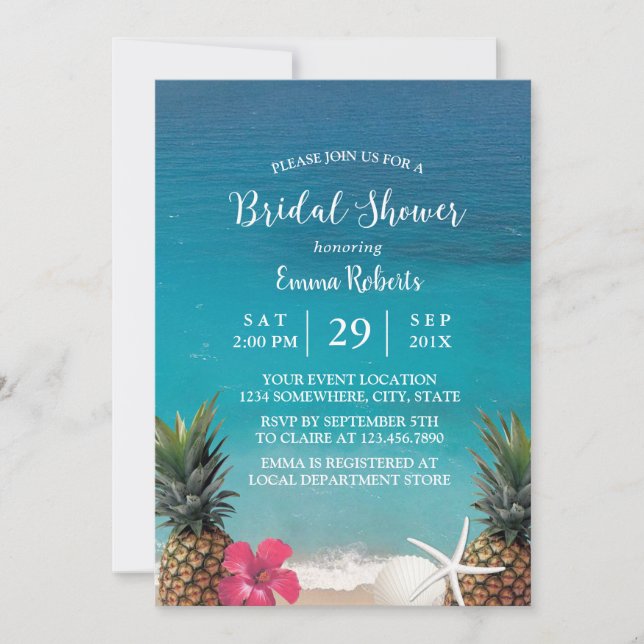 Invitación Beach Pineapple Starfish Luau Bridal Shower (Anverso)