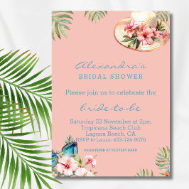 Invitación Beach Pink Hibiscus Flowers Tropical Bridal Shower