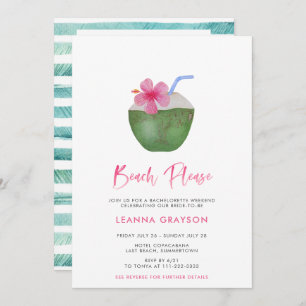 Invitación Beach Please Tropical Coconut Bachelorette Weekend