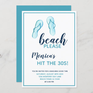 Invitación Beach Please Turquoise Flip Flops 30 cumpleaños