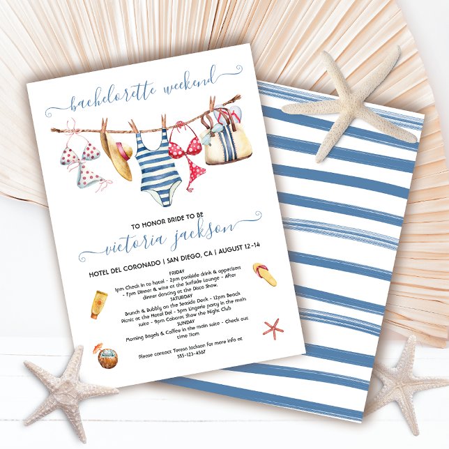 Invitación Beach Pool Bachelorette Weekend Clothesline Invita (Subido por el creador)