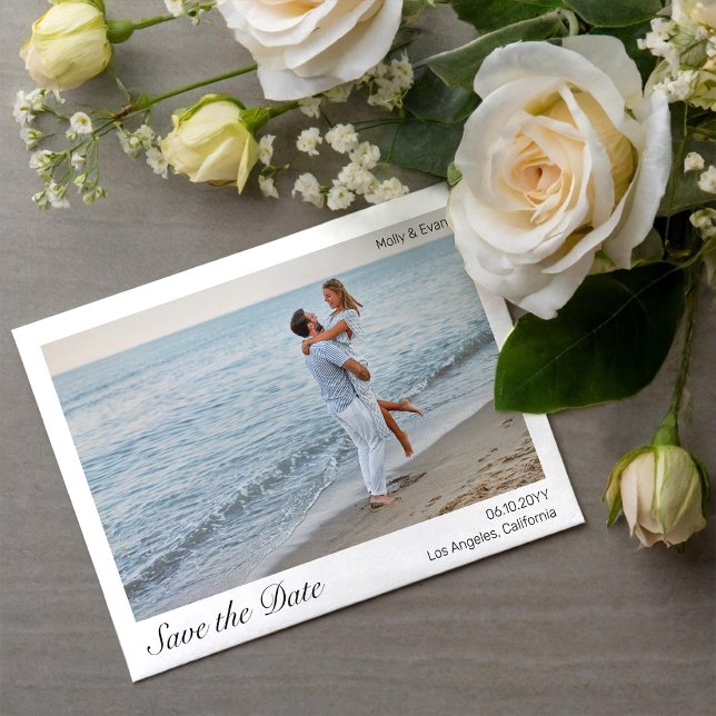 Invitación Beach Romance Border Photo Wedding Save the Date (Subido por el creador)