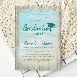 Invitación Beach Rustic Wood String ilumina la fiesta de grad