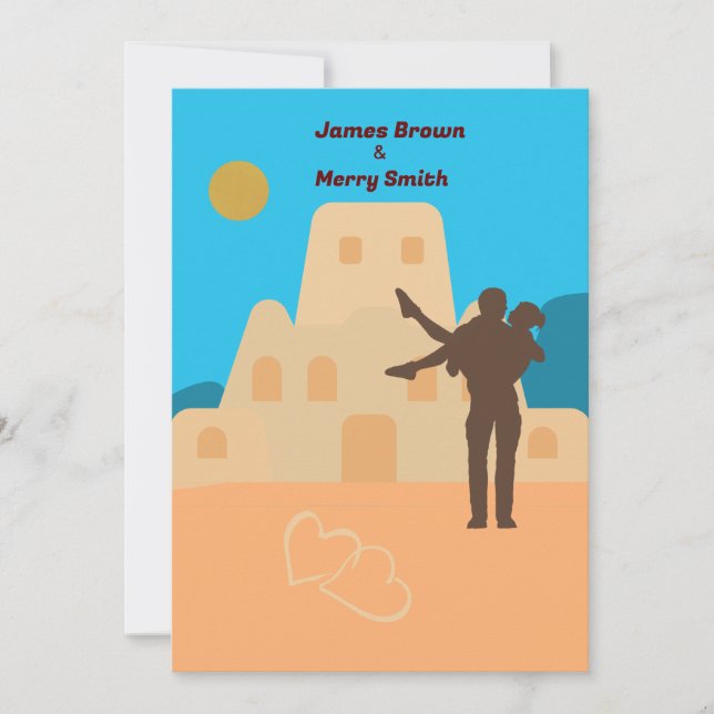 Invitación Beach Sand Castel Sun Corazón Boda romántico (Anverso)