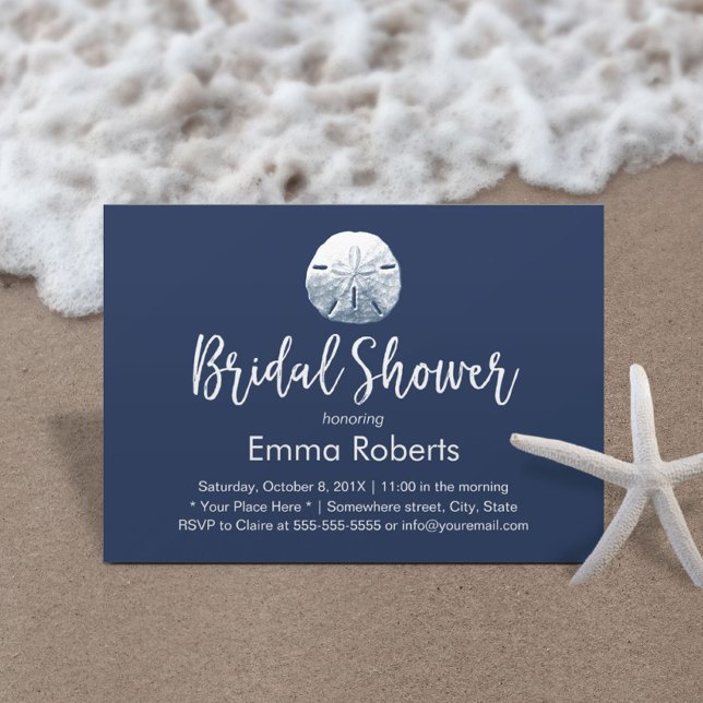 Invitación Beach Sand Dollar Marina Blue Bridal Shower (Subido por el creador)
