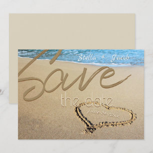 Invitación Beach Sand Heart Bold Save the Date