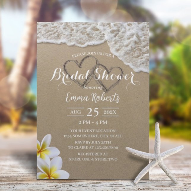 Invitación Beach Sand Hearts Tropical Floral Bridal Shower (Subido por el creador)