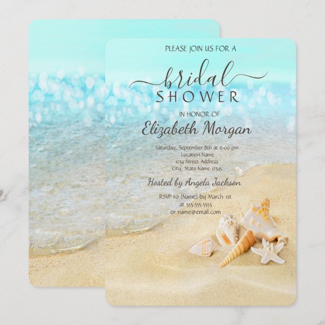 Invitación Beach Sand Sea Seashells Bridal Shower (Anverso / Reverso)