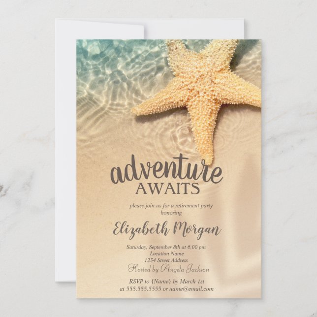 Invitación Beach,Sand,Sea star Retirement Fiesta (Anverso)