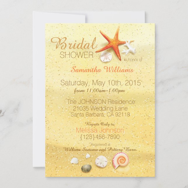 Invitación Beach Sand Seashell Beach Bridal Shower (Anverso)