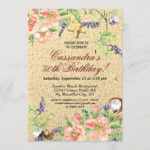 Beach Sand Shells Watercolor Floral 50 cumpleaños